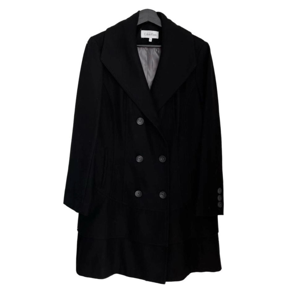 Calvin Klein Women's Elegant Black Pea Coat Tailored Trench Dark Academia Large